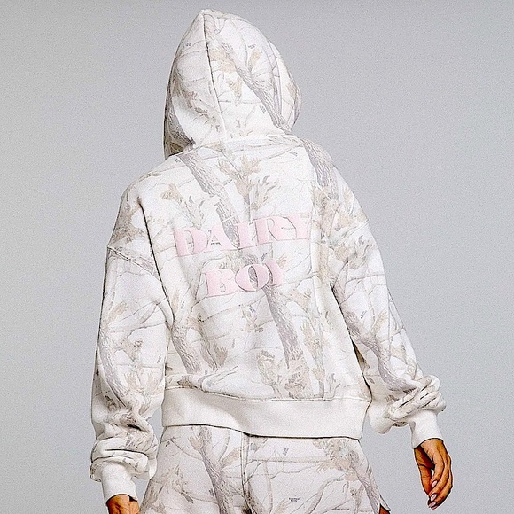 NWOT Limited Edition Dairy Boy Paige Lorenze Pink Puff Logo Woodland Camo hoodie - Picture 3 of 13